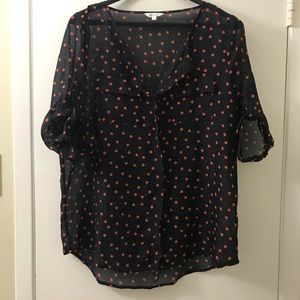 Dark navy polka dot chiffon blouse